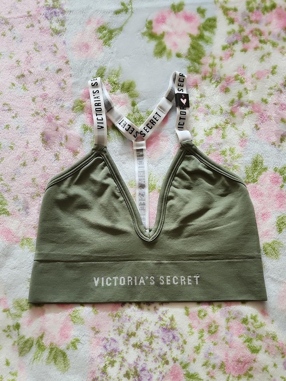 NWT Victoria's Secret Olive Green Logo-Strap Bralette S